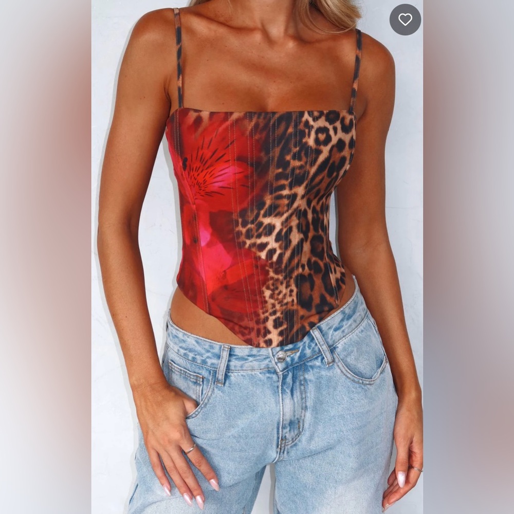 WHITE FOX BOUTIQUE YOU’LL BE OK BUSTIER CORSET LEOPARD BLOOM LARGE